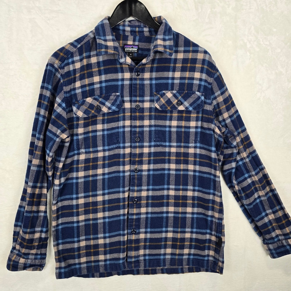Patagonia Mens Fjord Flannel Shirt Blue Plaid Organic Cotton M 53947 FA20